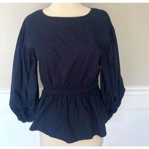 BANANA REPUBLIC NAVY BLUE CINCHED PUFFY SLEEVE TOP SZ Small